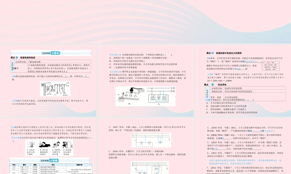 九年级 第18讲 生活用电课件