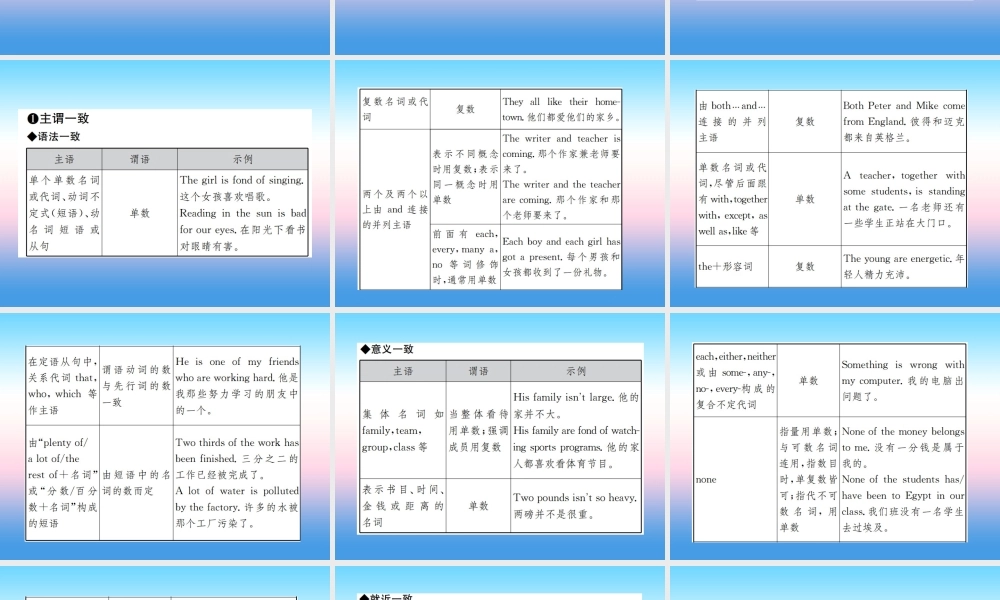 中考英语总复习 第二部分 语法专项突破篇 1基础语法(十三)主谓一致和倒装句习题课件
