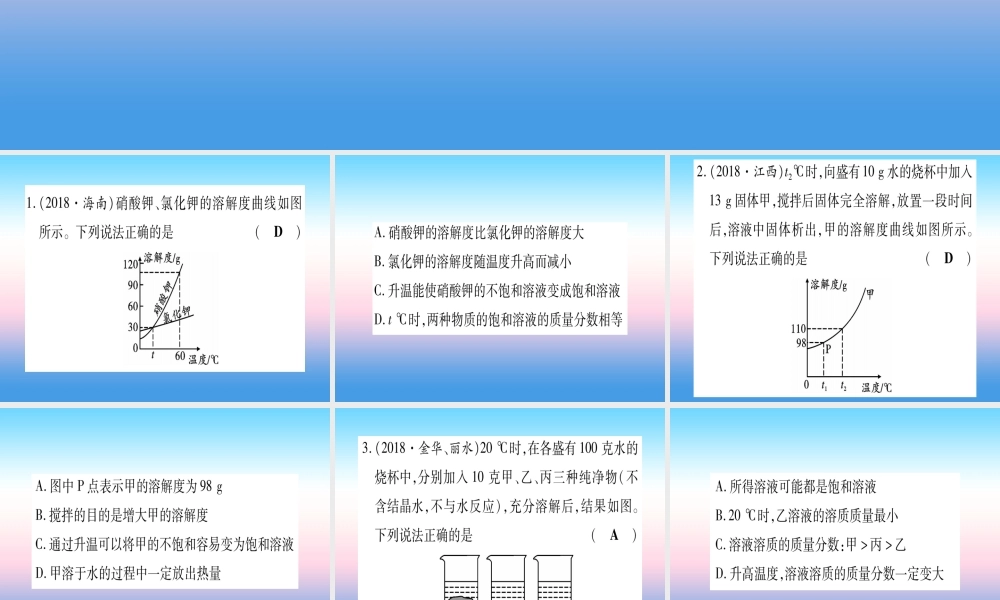 (云南专用)中考化学总复习 专项突破四 溶解度及溶解度的书写课件