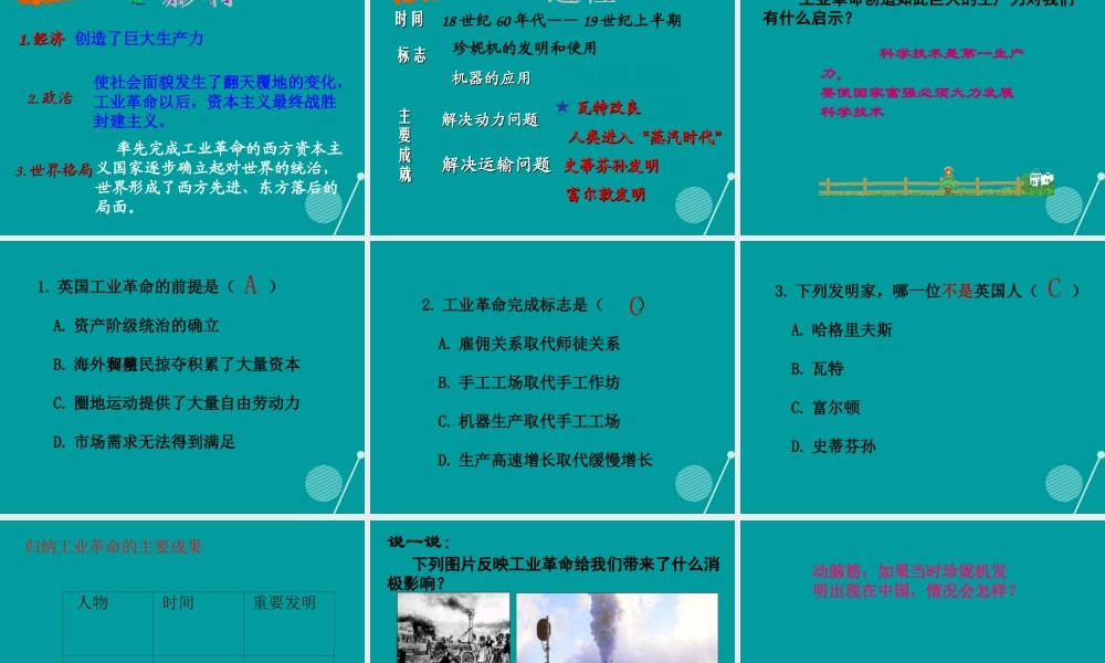 九年级历史上册 第14课 蒸汽时代 的到来课件 新人教版 课件