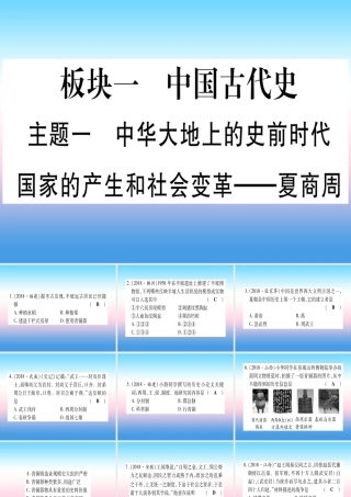 (云南专用)中考历史总复习 第一篇 考点系统复习 板块1 中国古代史 主题一 中华大地上的史前时代 国家的产生和社会变革—夏商周(精练)课件