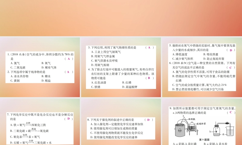 九年级化学上册 第二部分 期末复习攻略 综合专题二 我们周围的空气课件 (新版)新人教版 课件