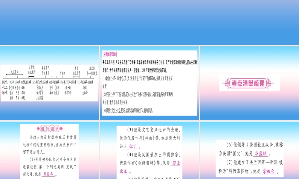 (云南专用)中考历史总复习 第一篇 考点系统复习 板块4 世界古、近代史 主题三 近代早期的西欧、欧美主要国家的资产阶九年级革命(精讲)课件