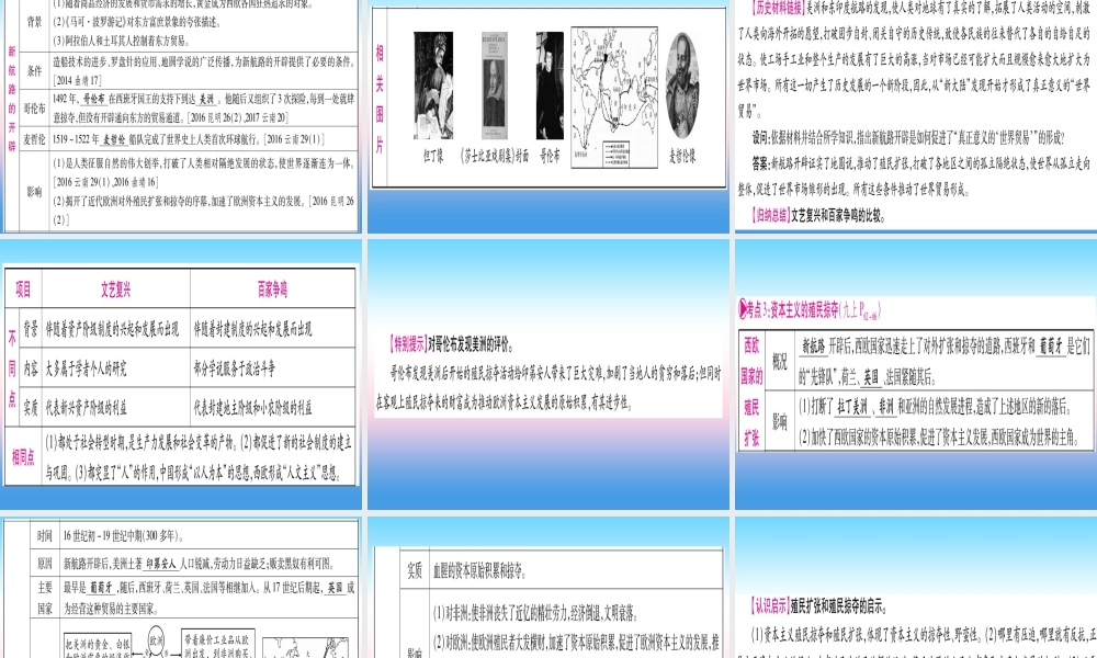 (云南专用)中考历史总复习 第一篇 考点系统复习 板块4 世界古、近代史 主题三 近代早期的西欧、欧美主要国家的资产阶九年级革命(精讲)课件
