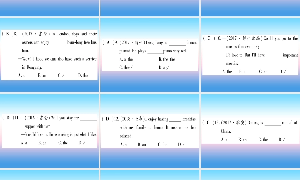 (湖北专用版)版中考英语专题高分练 专题突破三 冠词实用课件
