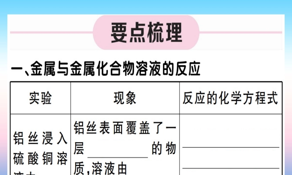 九年级化学下册 第八单元 金属和金属材料 第2课时 金属活动性顺序习题课件 (新版)新人教版 课件