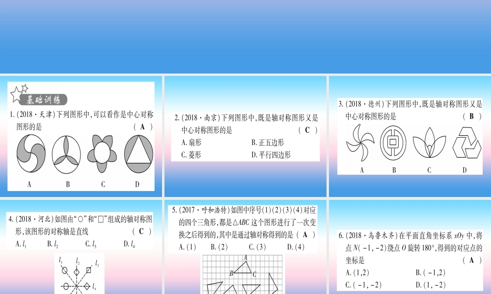 (甘肃专用)中考数学 第一轮 考点系统复习 第7章 图形与变换 第3节 图形的平移、旋转、对称与位似作业课件