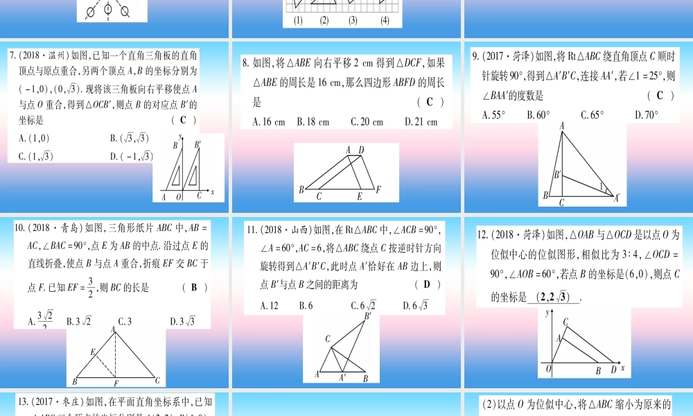 (甘肃专用)中考数学 第一轮 考点系统复习 第7章 图形与变换 第3节 图形的平移、旋转、对称与位似作业课件