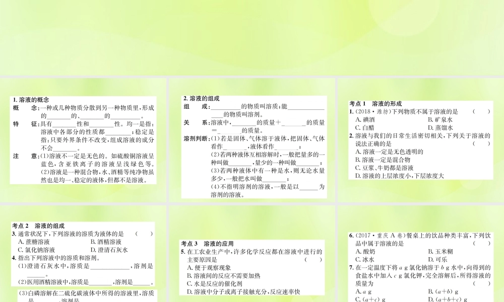 九年级化学下册 第九单元 溶液 课题1 第1课时 溶液复习课件 (新版)新人教版 课件