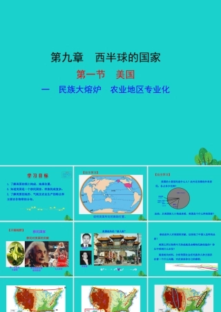 七年级地理下册 第九章 第一节 美国(一民族大熔炉 农业地区专业化)课件 七年级地理下册 第九章 第一节 美国课件+素材(新版)新人教版