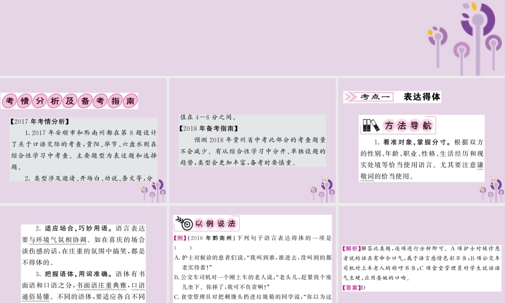 (贵州专版)中考语文复习 第二轮 第四部分 综合实践与探究 专题十四 口语交际备课指南课件