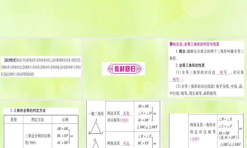 (湖北专用版)版中考数学优化复习 第4章 三角形 第4节 全等三角形实用课件