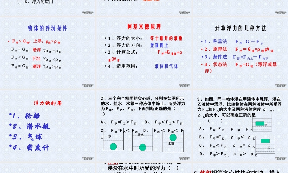 中考物理复习浮力课件示例 苏教版 课件