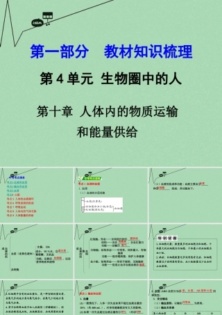 中考生物 第一部分 教材知识梳理 第4单元 第10章 人体内的物质运输和能量供给复习课件 苏教版 课件