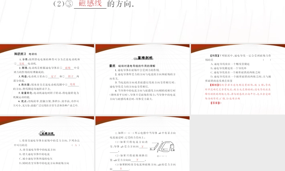 (随堂优化训练)八年级物理下册 第九章 六、电动机课件 人教新课标版 课件