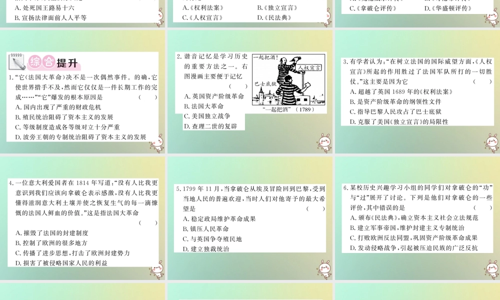 九年级历史上册 第四单元 近代的开端和新制度的确立 第16课 法国大革命和拿破仑帝国课件 岳麓版 课件