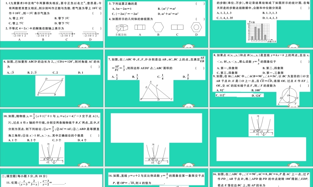 (湖北专用)九年级数学下册 模拟卷一习题讲评课件 (新版)新人教版 课件