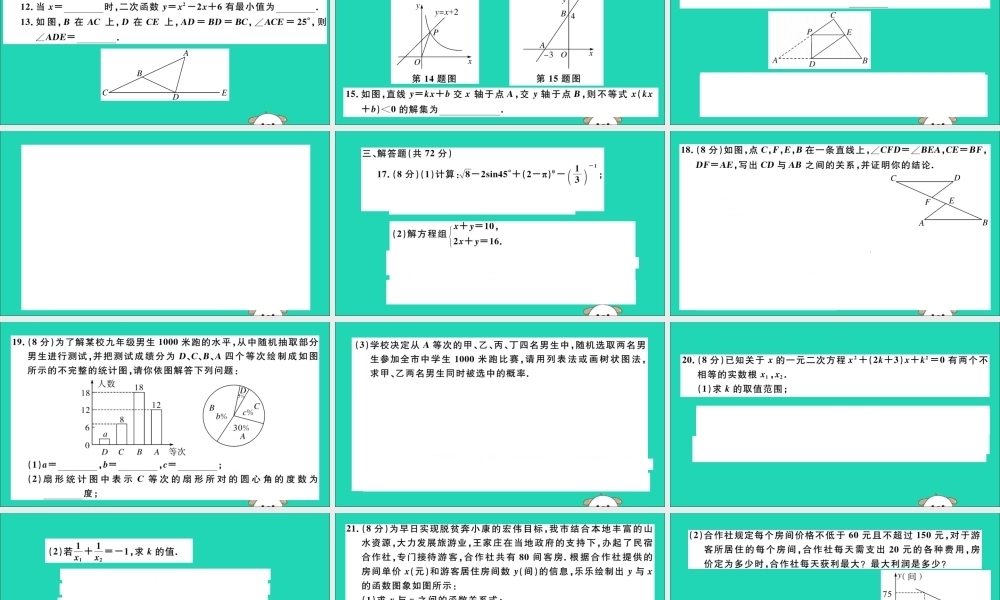 (湖北专用)九年级数学下册 模拟卷一习题讲评课件 (新版)新人教版 课件