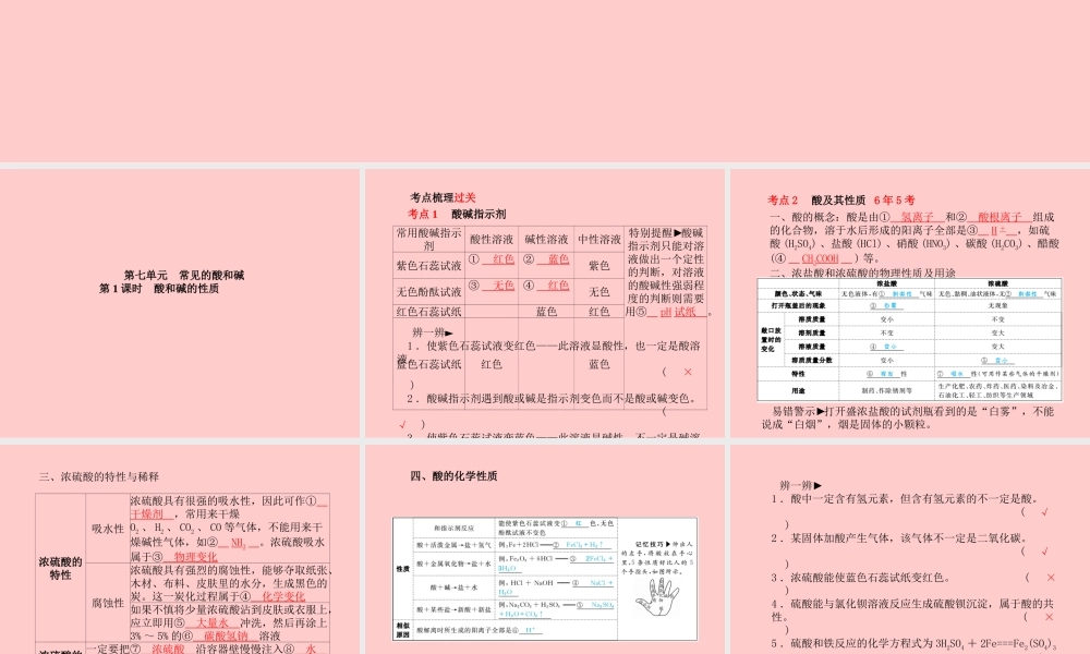 (滨州专版)中考化学总复习 第一部分 系统复习 成绩基石 第七单元 常见的酸和碱 第1课时 酸和碱的性质课件 鲁教版 课件