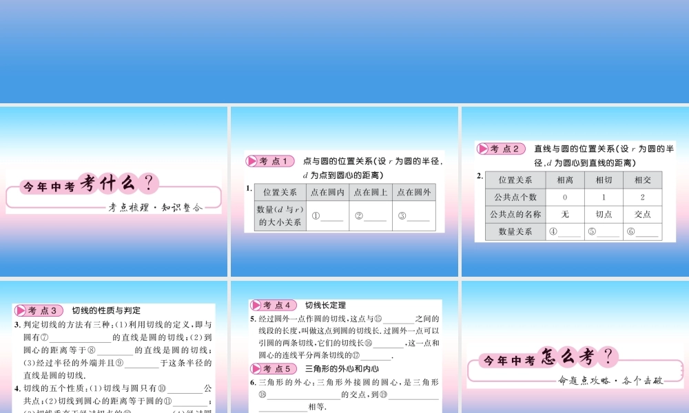 (课标版通用)中考数学一轮复习 第6章 圆 第23节 点与圆、直线与圆的位置关系习题课件