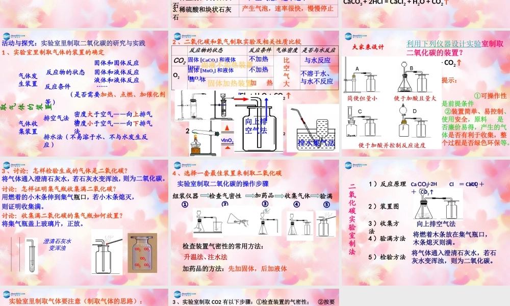 九年级化学上册 第6单元 课题2 二氧化碳制取的研究课件2 (新版)新人教版 课件