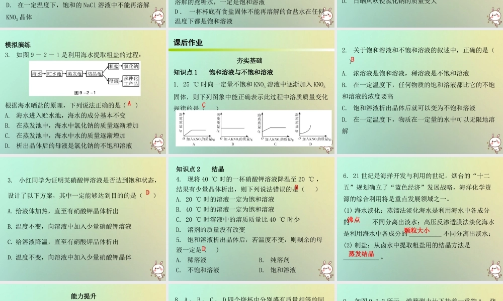 九年级化学下册 第九单元 溶液 课题2 溶解度 课时1 饱和溶液与不饱和溶液(内文)课件 (新版)新人教版 课件