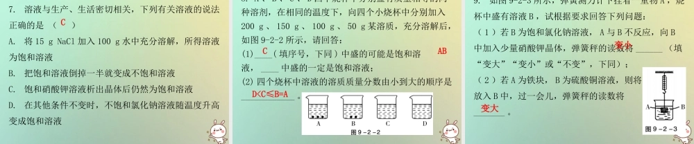 九年级化学下册 第九单元 溶液 课题2 溶解度 课时1 饱和溶液与不饱和溶液(内文)课件 (新版)新人教版 课件