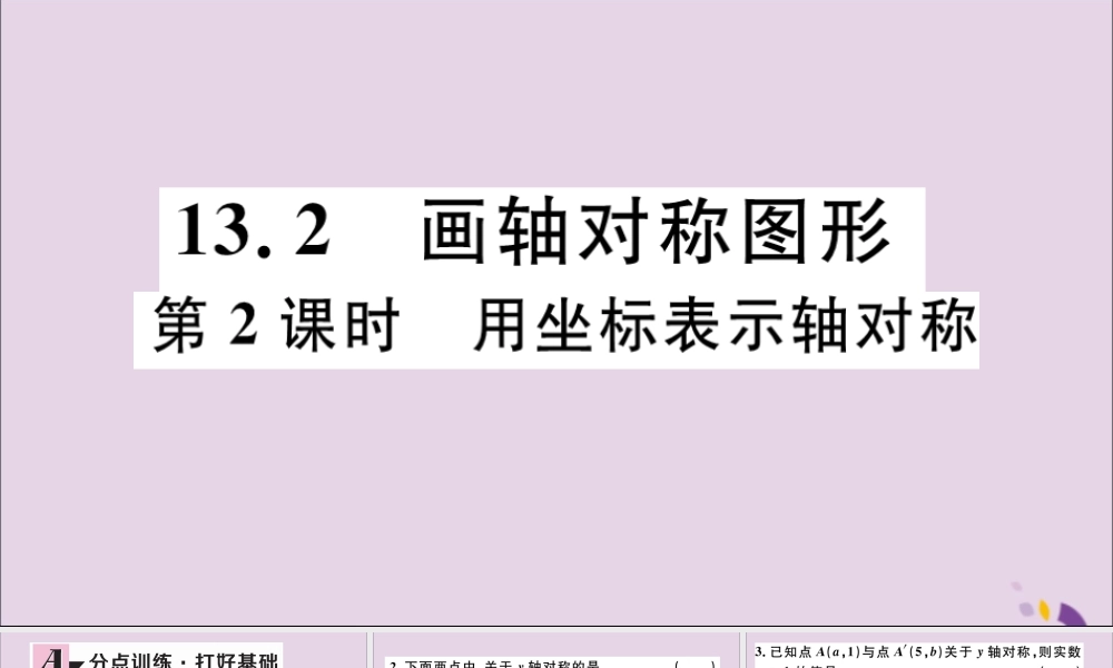 (通用)秋八年级数学上册 13.2 画轴对称图形 第2课时 用坐标表示轴对称习题讲评课件 (新版)新人教版 课件