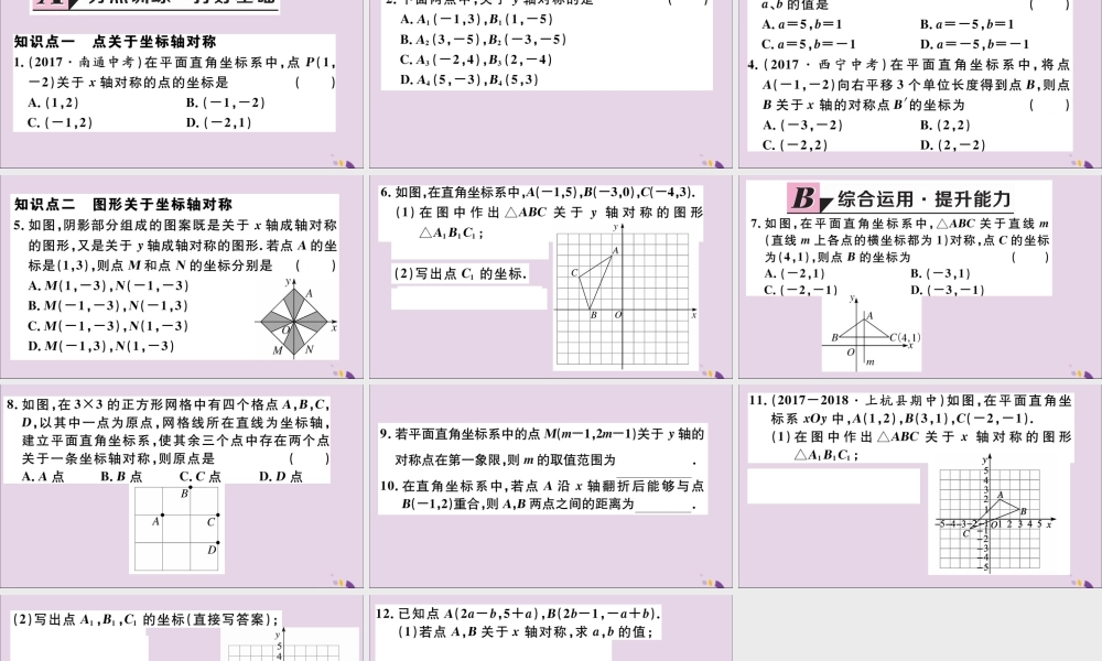 (通用)秋八年级数学上册 13.2 画轴对称图形 第2课时 用坐标表示轴对称习题讲评课件 (新版)新人教版 课件