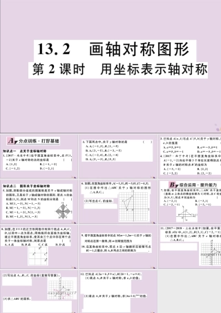 (通用)秋八年级数学上册 13.2 画轴对称图形 第2课时 用坐标表示轴对称习题讲评课件 (新版)新人教版 课件