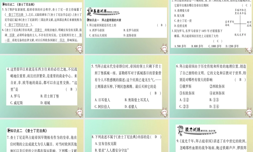 九年级历史上册 第2单元 中古时期的欧洲和亚洲 第8课 拜占庭帝国课件 中华书局版 课件