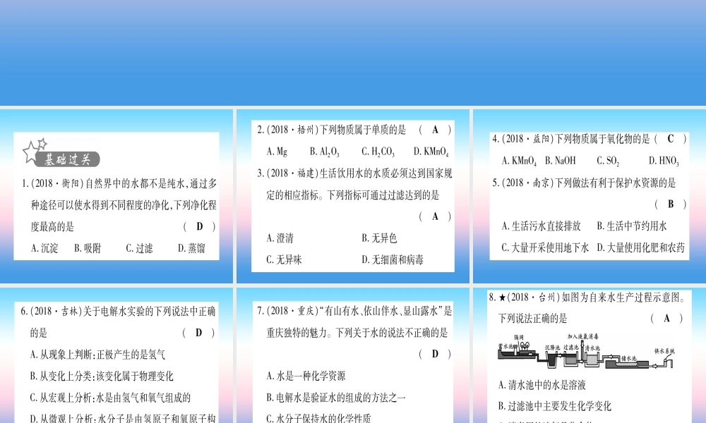 (甘肃专用)中考化学 第4单元 自然界的水 第1课时 自然界的水(提分精练)课件