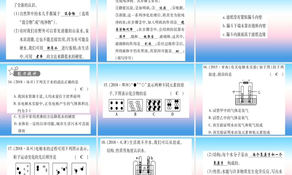 (甘肃专用)中考化学 第4单元 自然界的水 第1课时 自然界的水(提分精练)课件