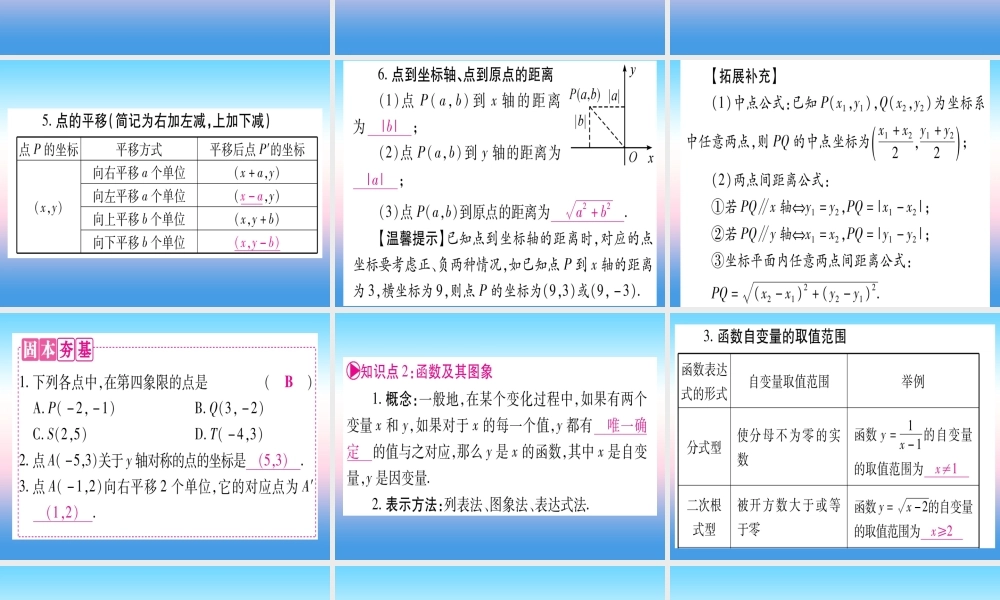 (湖北专版)中考数学总复习 第1轮 考点系统复习 第3章 函数 第1节 平面直角坐标系与函数习题课件