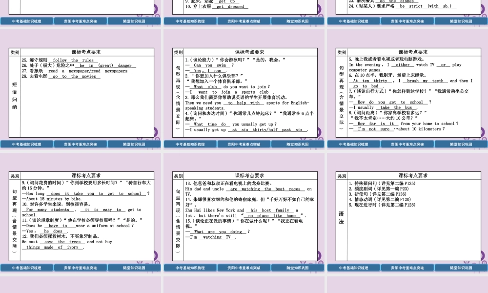 (贵阳专版)中考英语总复习 第1部分 教材知识梳理篇 七下 Units 1 6(精讲)课件