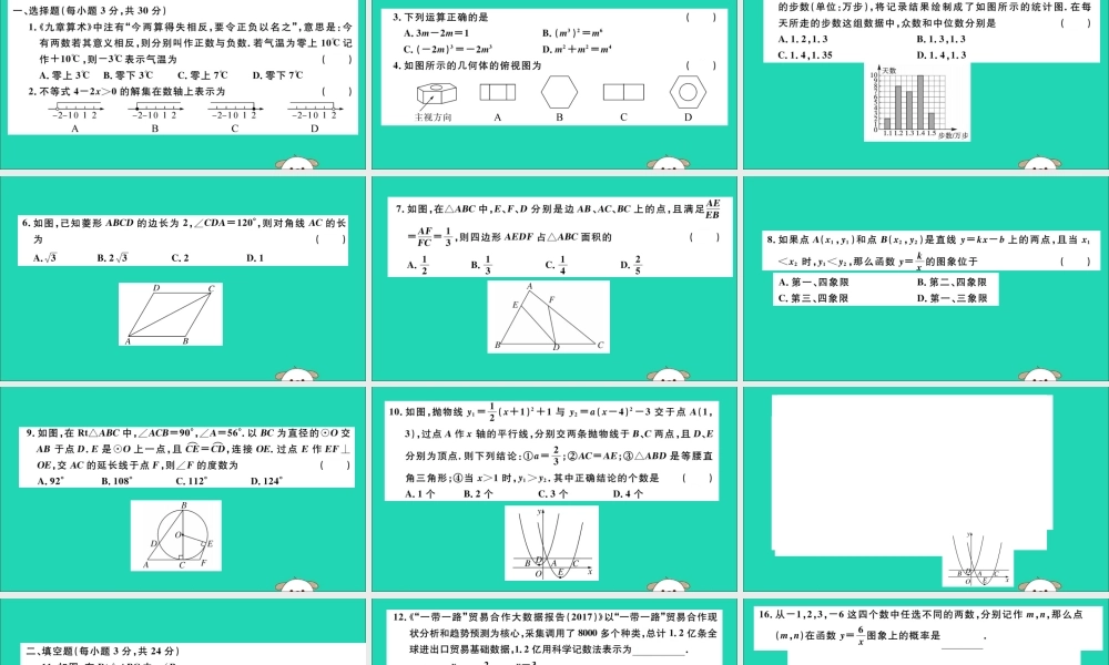 (通用)九年级数学下册 模拟卷一习题讲评课件 (新版)新人教版 课件