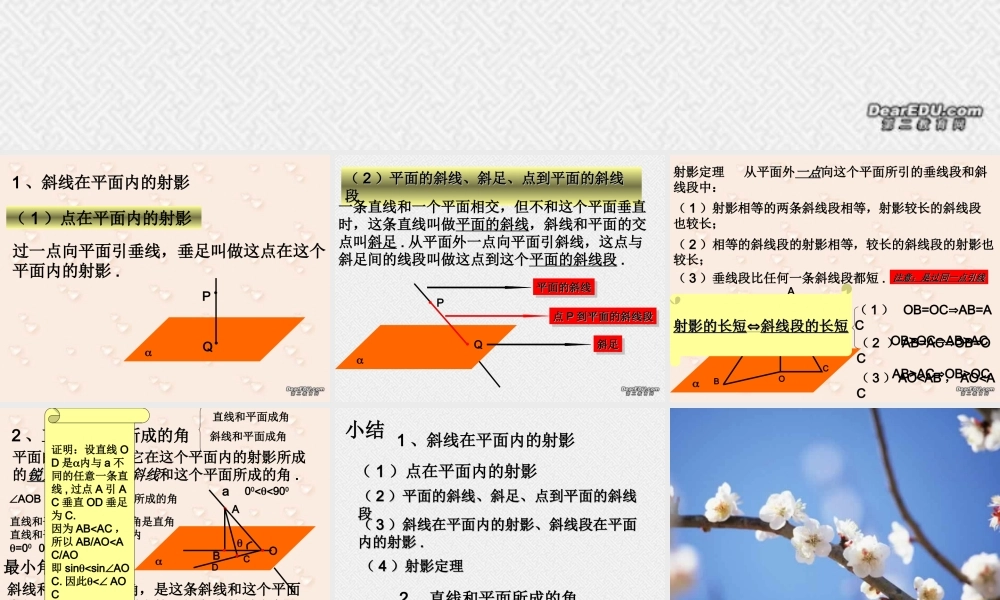 9.4直线和平面所成的角 高二数学直线 平面 简单几何体ppt课件集一 人教版 高二数学直线 平面 简单几何体ppt课件集一 人教版