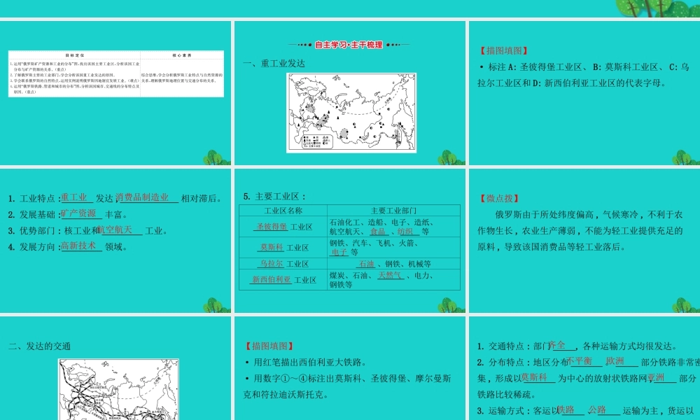 七年级地理下册 第七章 第四节 俄罗斯(二 重工业发达 发达的交通)习题课件(新版)新人教版 课件