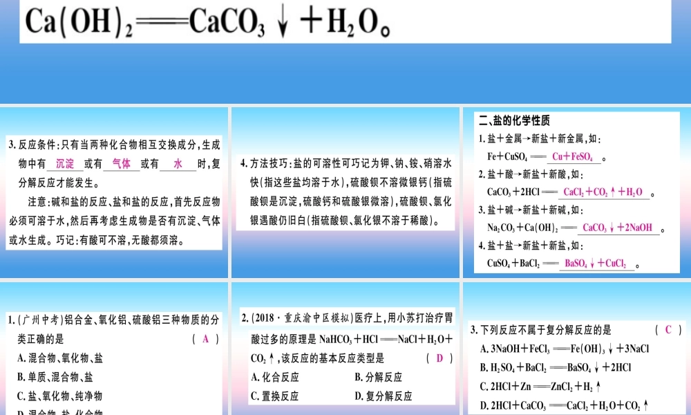 九年级化学下册 第十一单元 盐 化肥 课题1 第2课时 复分解反应 盐的化学性质习题课件 新人教版 课件