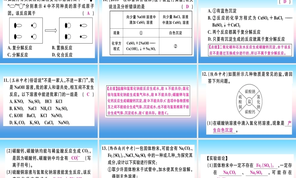 九年级化学下册 第十一单元 盐 化肥 课题1 第2课时 复分解反应 盐的化学性质习题课件 新人教版 课件