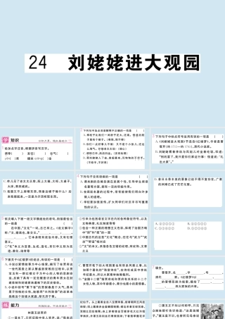 (黄冈专版)九年级语文上册 第六单元 24 刘姥姥进大观园作业课件 新人教版 课件