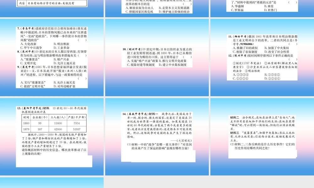 九年级历史下册 第1单元 殖民地人民的反抗与资本主义制度的扩展核心素养整合提升作业课件 新人教版 课件
