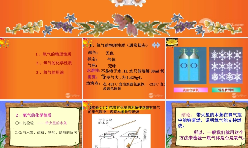 九年级化学上册(性质活泼的氧气)课件1 沪教版 课件