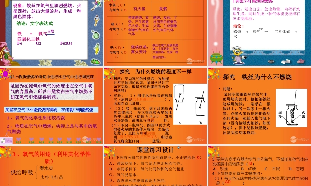 九年级化学上册(性质活泼的氧气)课件1 沪教版 课件