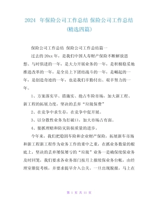 2024年保险公司工作总结(四篇)