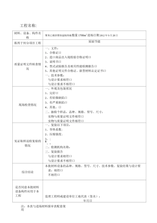 建筑节能工程进场材料、设备和构件验收记录表