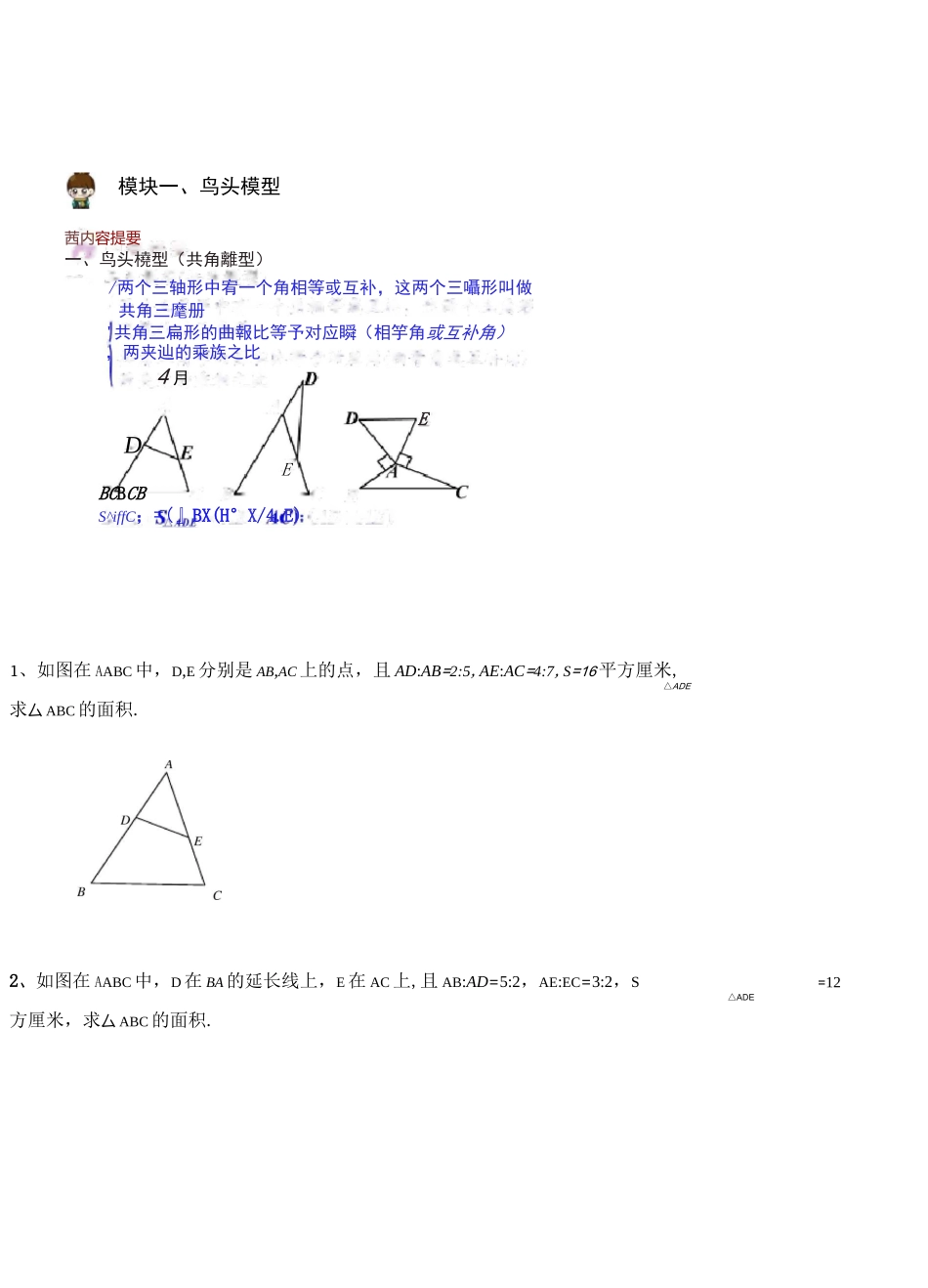 几何图形面积计算之鸟头与蝴蝶模型_第1页