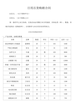 日用百货购销合同