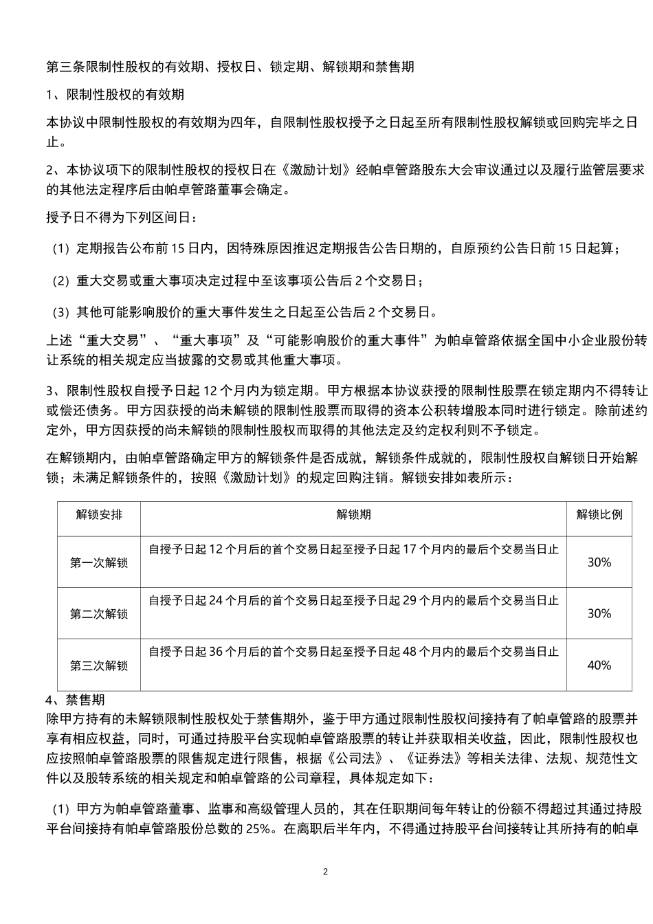 股权激励协议书(限制性股权)_第2页