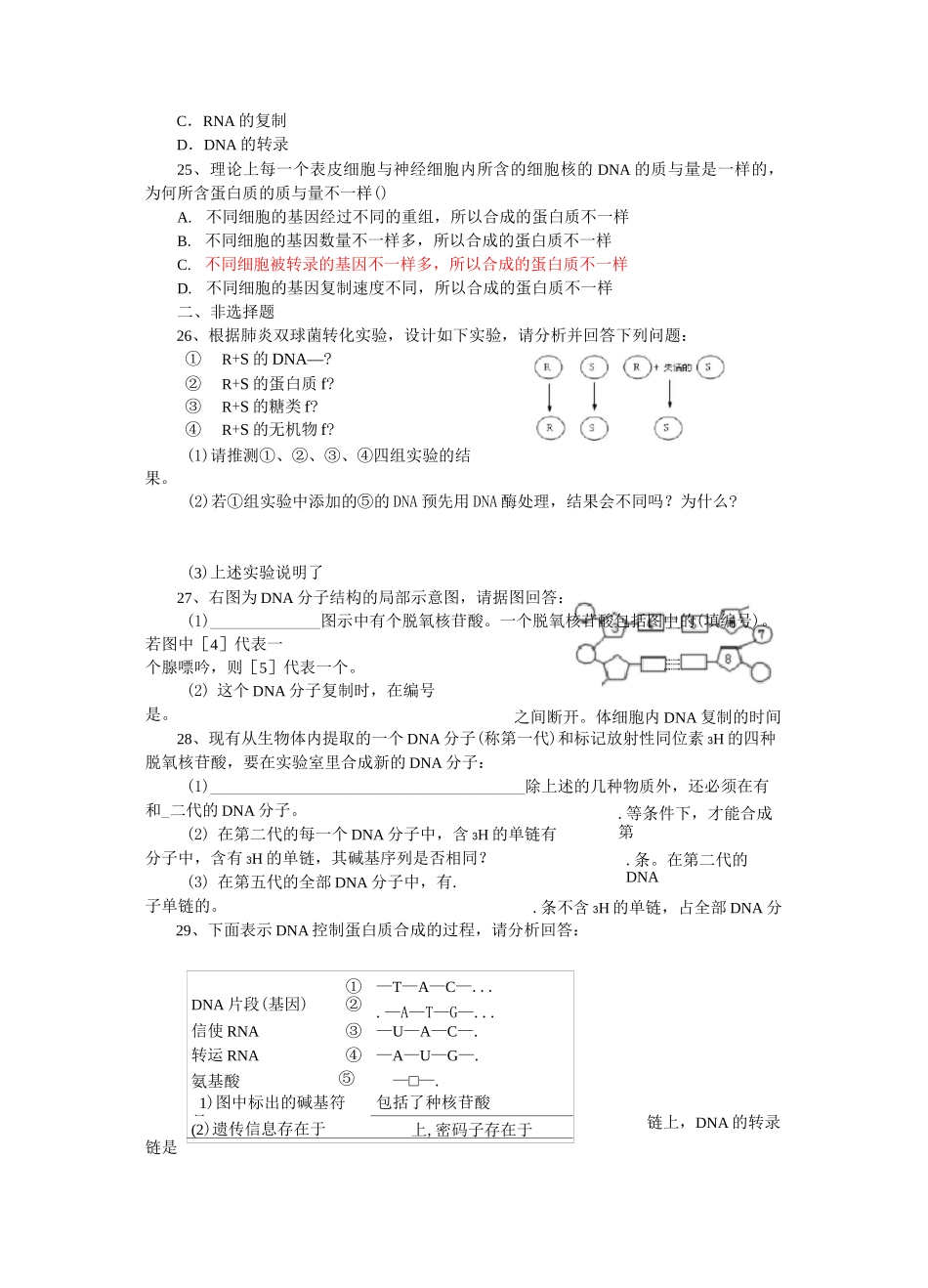 高二生物遗传的分子基础单元练习题及答案_第3页